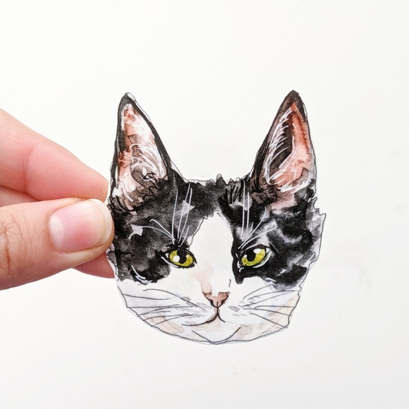 Tuxedo Cat Pin Pet Handmade Button - Picture 2 of 7